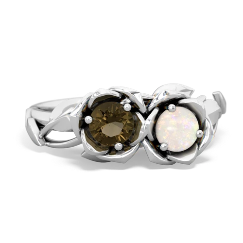 Smoky Quartz Genuine Smoky Quartz with Genuine Opal Rose Garden ring Ring