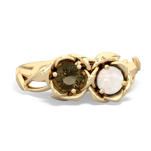 smoky quartz-opal roses ring