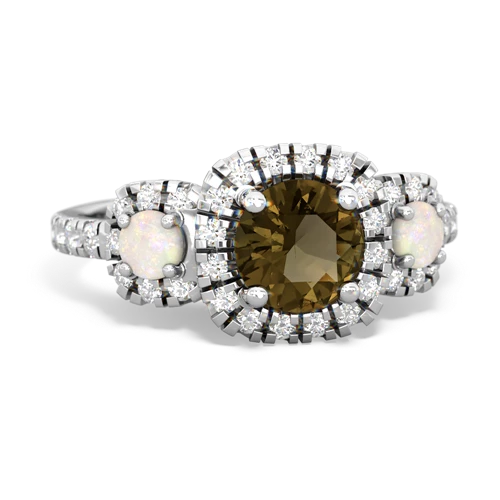 Smoky Quartz Genuine Smoky Quartz with Genuine Opal and Lab Created Emerald Regal Halo ring Ring