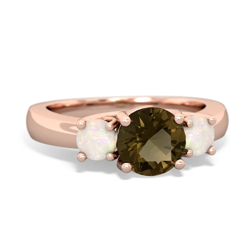Smoky Quartz Genuine Smoky Quartz with Genuine Opal and Genuine Opal Three Stone Trellis ring Ring