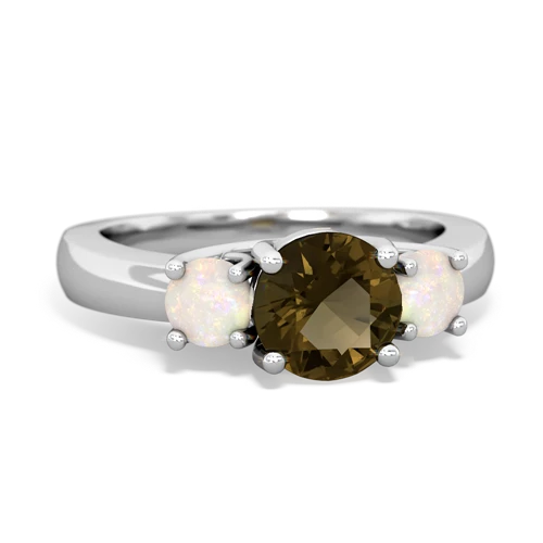 Smoky Quartz Genuine Smoky Quartz with Genuine Opal and  Three Stone Trellis ring Ring