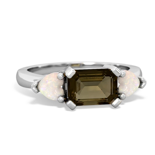 Smoky Quartz Genuine Smoky Quartz with Genuine Opal and  Three Stone ring Ring