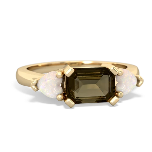 Smoky Quartz Genuine Smoky Quartz with Genuine Opal and Genuine Opal Three Stone ring Ring