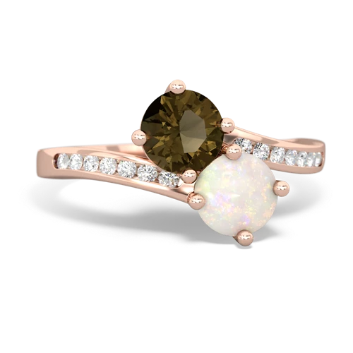 smoky quartz-opal two stone channel ring