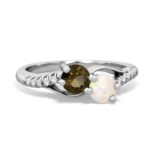 Smoky Quartz Genuine Smoky Quartz with Genuine Opal Two Stone Infinity ring Ring