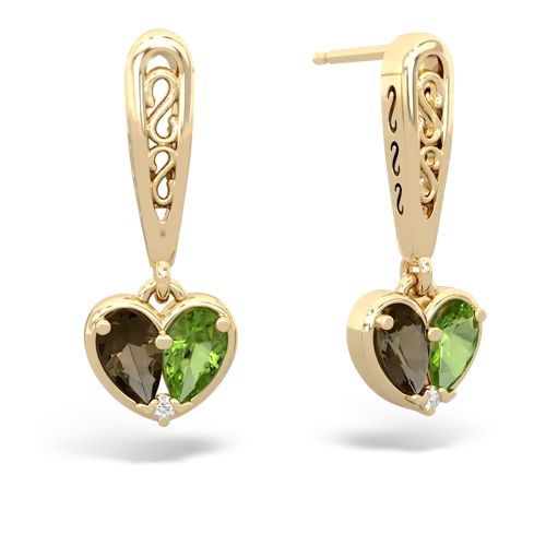 smoky quartz-peridot filligree earrings