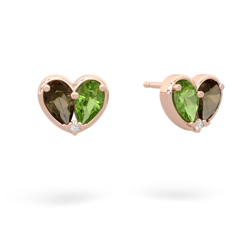 smoky quartz-peridot one heart earrings
