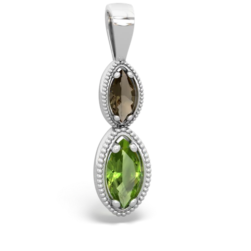 smoky quartz-peridot antique milgrain pendant