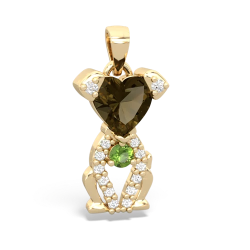 smoky quartz-peridot birthstone puppy pendant