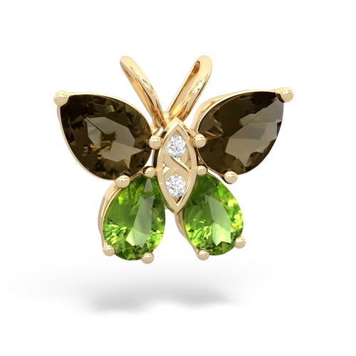 smoky quartz-peridot butterfly pendant