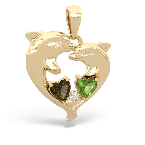 Smoky Quartz Genuine Smoky Quartz with Genuine Peridot Dolphin Heart pendant Pendant