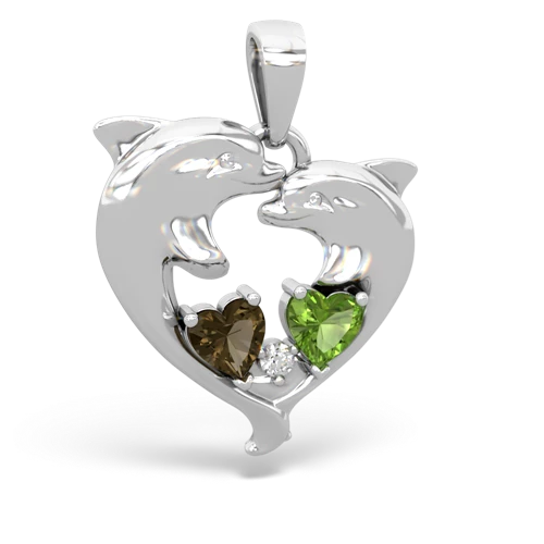 smoky quartz-peridot dolphins pendant