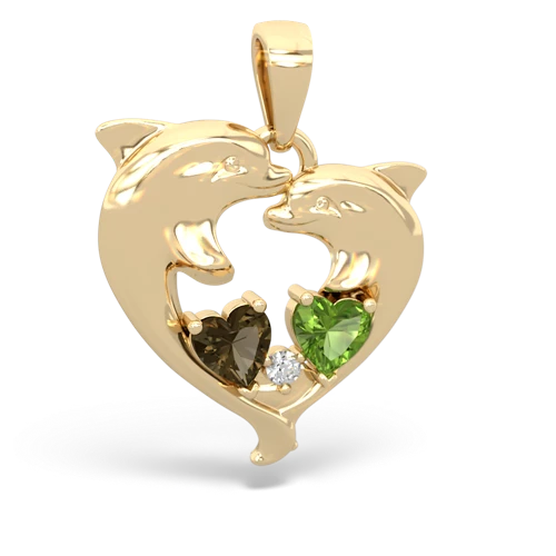 smoky quartz-peridot dolphins pendant