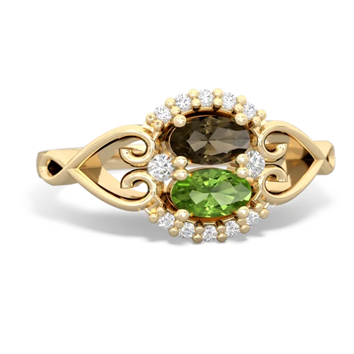 smoky quartz-peridot antique keepsake ring