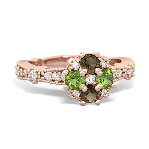 smoky quartz-peridot art deco engagement ring