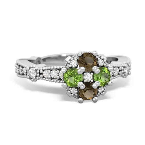 smoky quartz-peridot art deco engagement ring