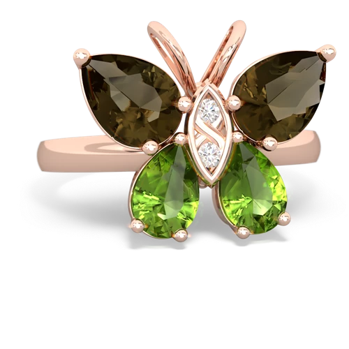 smoky quartz-peridot butterfly ring