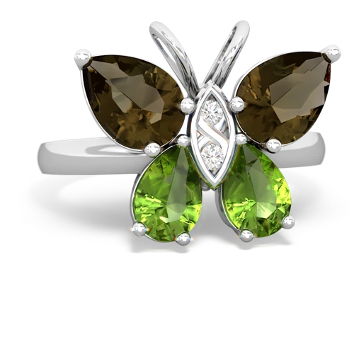 smoky quartz-peridot butterfly ring