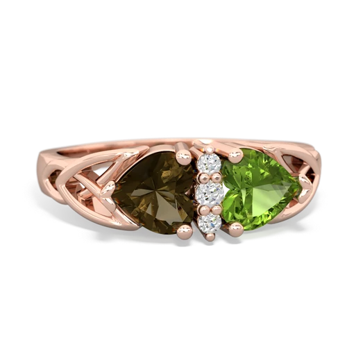smoky quartz-peridot celtic ring