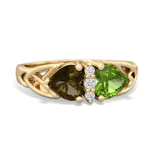 smoky quartz-peridot celtic ring