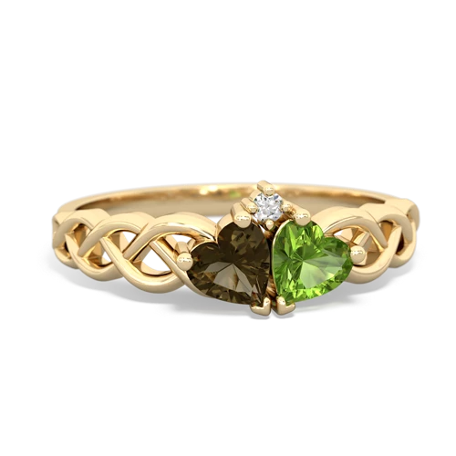 smoky quartz-peridot celtic braid ring