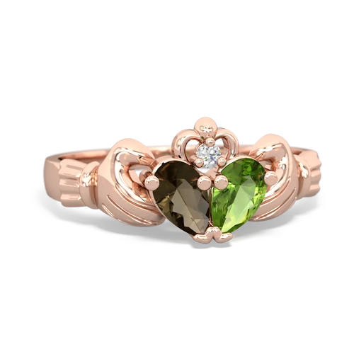 Smoky Quartz Genuine Smoky Quartz with Genuine Peridot Claddagh ring Ring