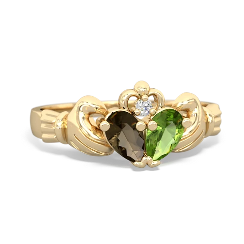 smoky quartz-peridot claddagh ring