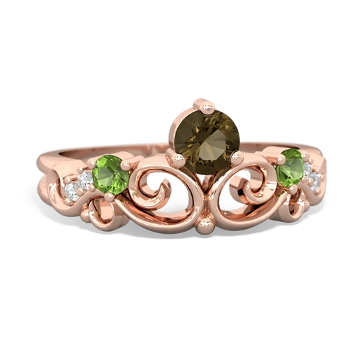 Smoky Quartz Genuine Smoky Quartz with Genuine Peridot and Lab Created Alexandrite Crown Keepsake ring Ring