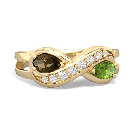 Smoky Quartz Genuine Smoky Quartz with Genuine Peridot Diamond Infinity ring Ring