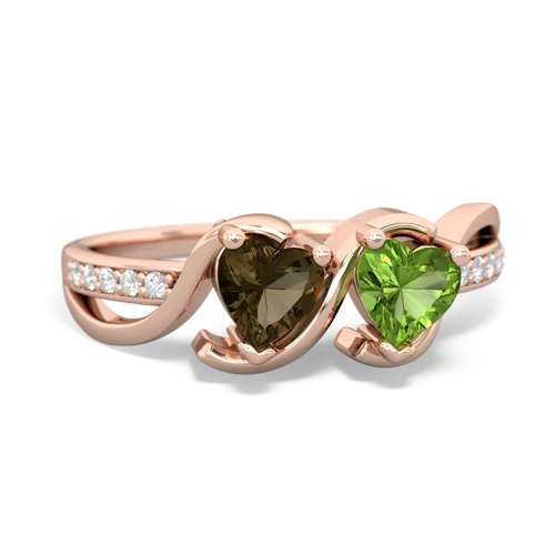smoky quartz-peridot double heart ring