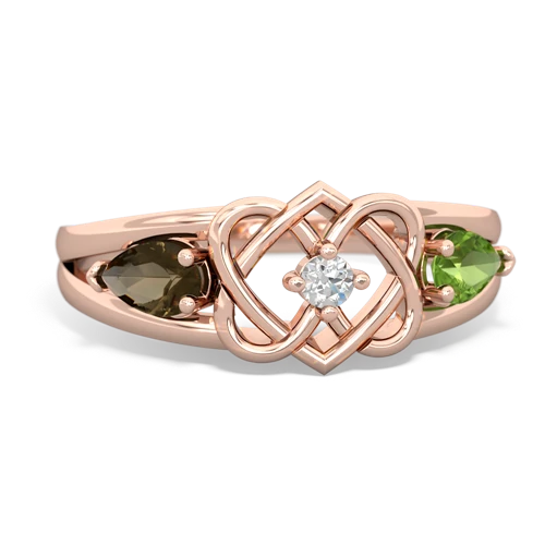 smoky quartz-peridot double heart ring