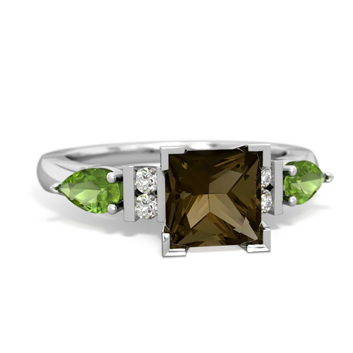 Smoky Quartz Genuine Smoky Quartz with Genuine Peridot and  Engagement ring Ring