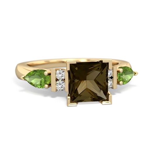 Smoky Quartz Genuine Smoky Quartz with Genuine Peridot and Genuine Opal Engagement ring Ring