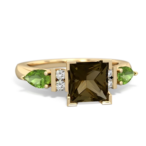 smoky quartz-peridot engagement ring