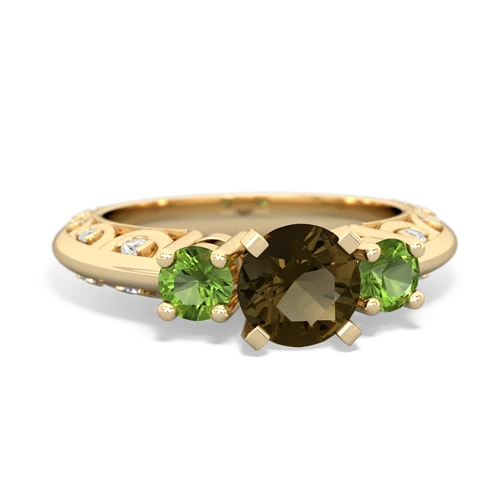 smoky quartz-peridot engagement ring