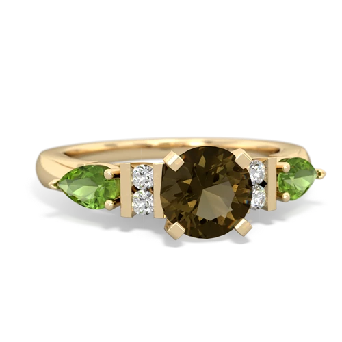 Smoky Quartz Genuine Smoky Quartz with Genuine Peridot and Genuine Opal Engagement ring Ring