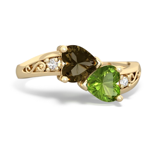 smoky quartz-peridot filligree ring