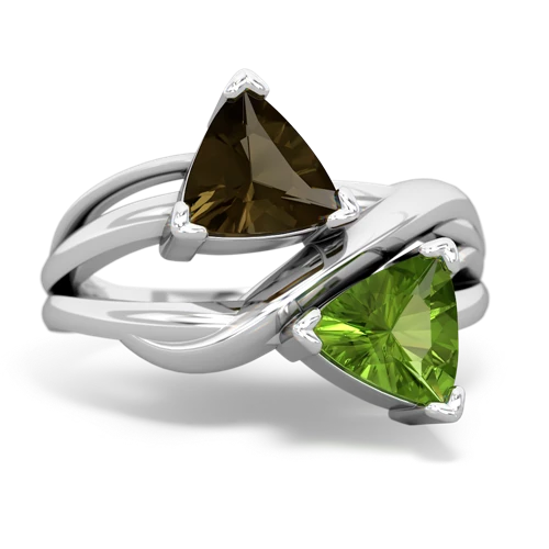 Smoky Quartz Genuine Smoky Quartz with Genuine Peridot Split Band Swirl ring Ring