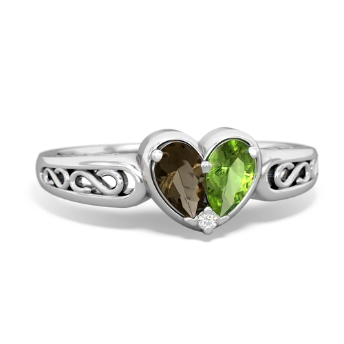 smoky quartz-peridot filligree ring