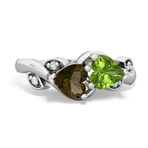 Smoky Quartz Genuine Smoky Quartz with Genuine Peridot Floral Elegance ring Ring