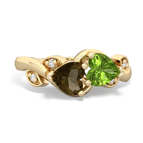 smoky quartz-peridot floral keepsake ring