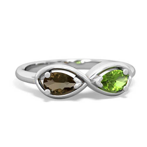 Smoky Quartz Genuine Smoky Quartz with Genuine Peridot Infinity ring Ring