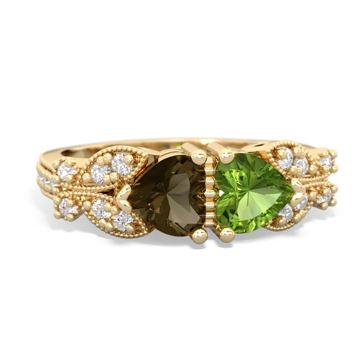 Smoky Quartz Genuine Smoky Quartz with Genuine Peridot Diamond Butterflies ring Ring