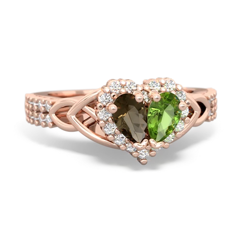 Smoky Quartz Genuine Smoky Quartz with Genuine Peridot Celtic Knot Engagement ring Ring
