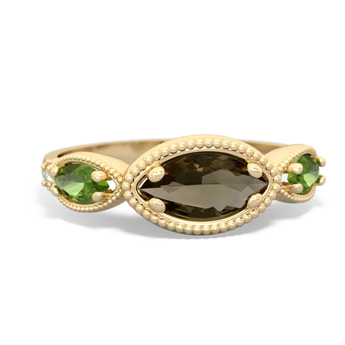 Smoky Quartz Genuine Smoky Quartz with Genuine Peridot and Genuine Opal Antique Style Keepsake ring Ring
