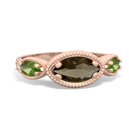 smoky quartz-peridot milgrain marquise ring