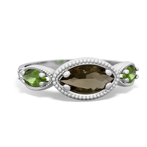 smoky quartz-peridot milgrain marquise ring