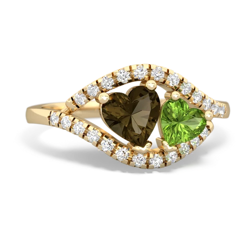 smoky quartz-peridot mother child ring