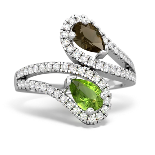 smoky quartz-peridot pave swirls ring