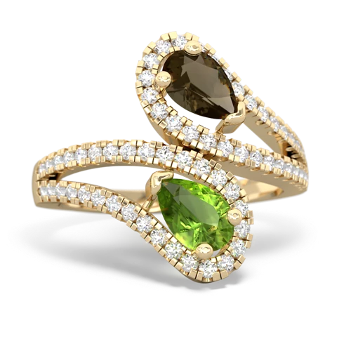 smoky quartz-peridot pave swirls ring